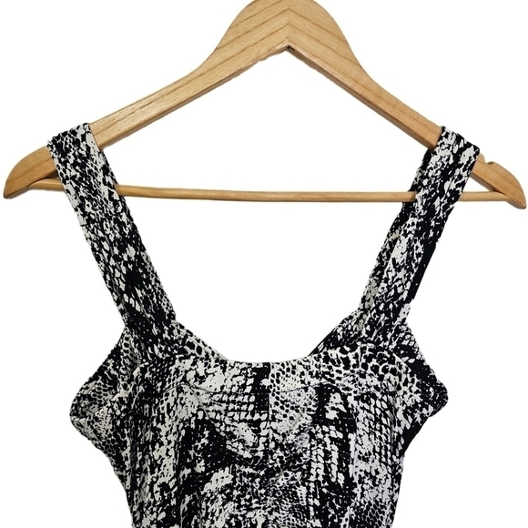 Cache Y2K snake animal print black & white v-neck wide strap wrap midi dress - Picture 9 of 14